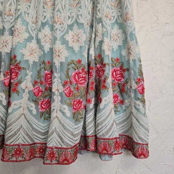 Soft Surroundings Intricate Embroidered Boho Floral Blue Red Analisa Skirt, M - Picture 4 of 14